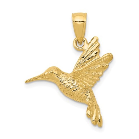 14k Yellow Gold 2-D Hummingbird Necklace Charm Pendant gift for bird lover mom - Picture 1 of 3